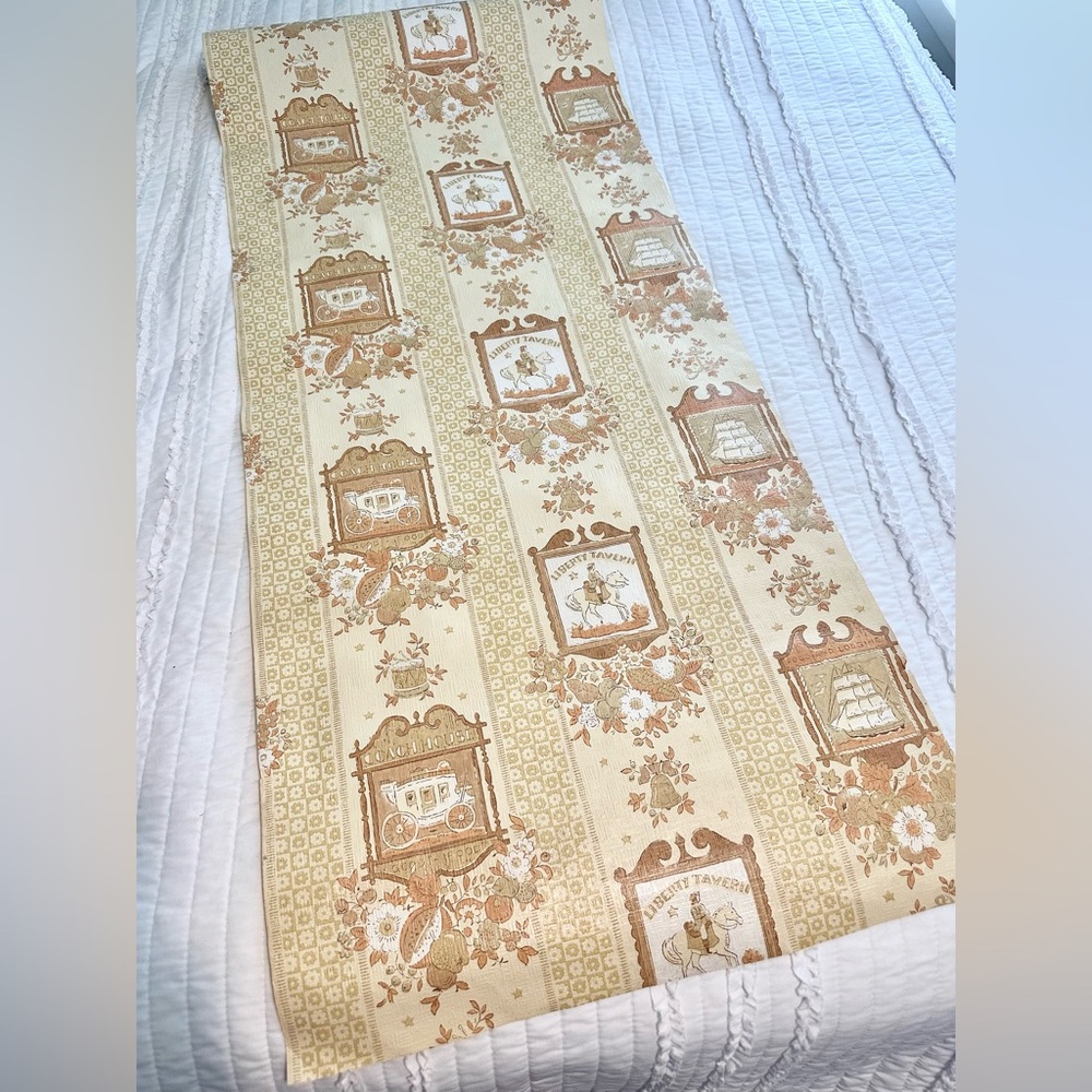 Vtg 60s 70s Vinyl Brown Retro Kitchen Print Wallpaper Roll MCM Upholstery Fruit
